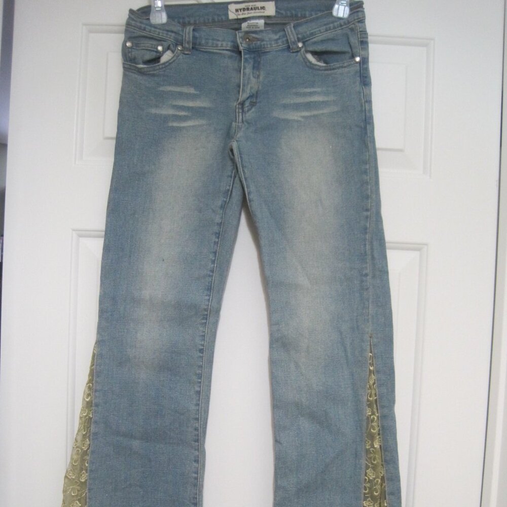 Hydraulic Vintage Boot Cut Tan Flower Flare Blue Straight Jeans Women's Size 5